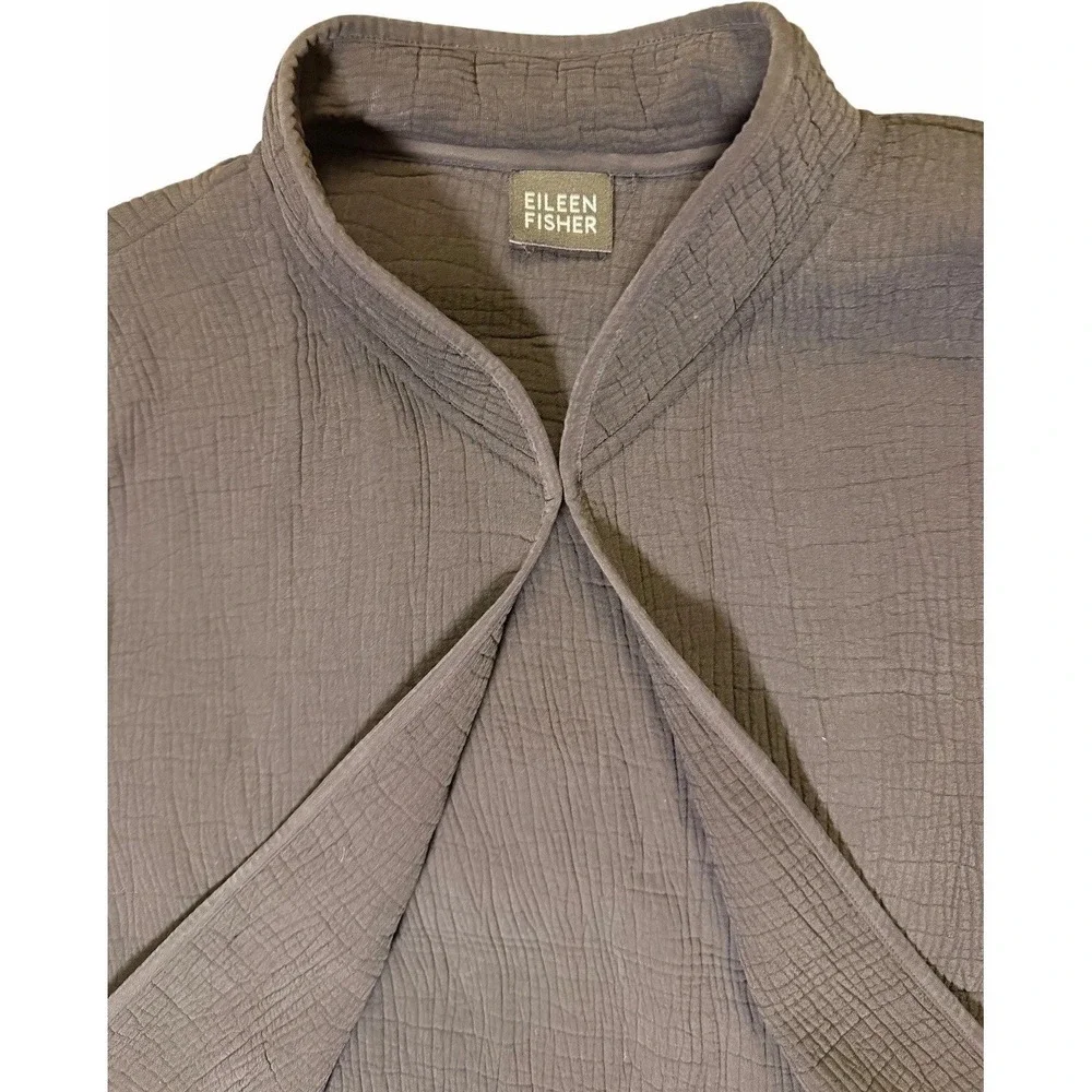 Eileen Fisher Silk Blend Crinkle Textured Open Front‎ Jacket Cardigan Black M